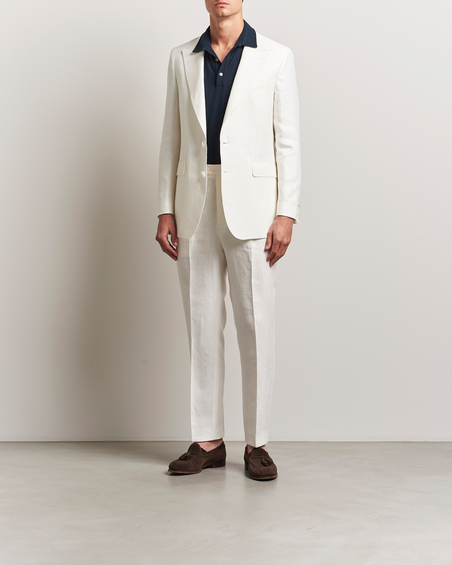 Herre | Dressjakker | Oscar Jacobson | Faldo Diagonal Linen/Tencel Tuxedo White