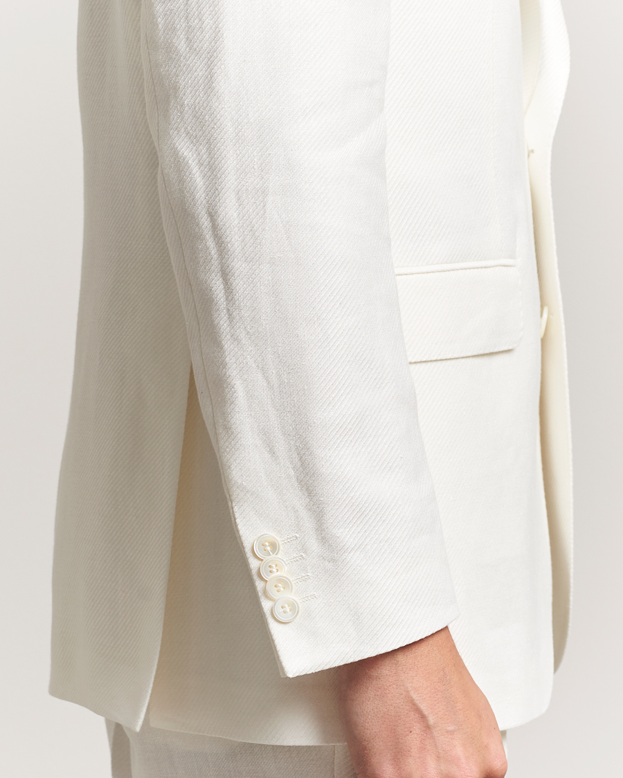 Herre | Dressjakker | Oscar Jacobson | Faldo Diagonal Linen/Tencel Tuxedo White