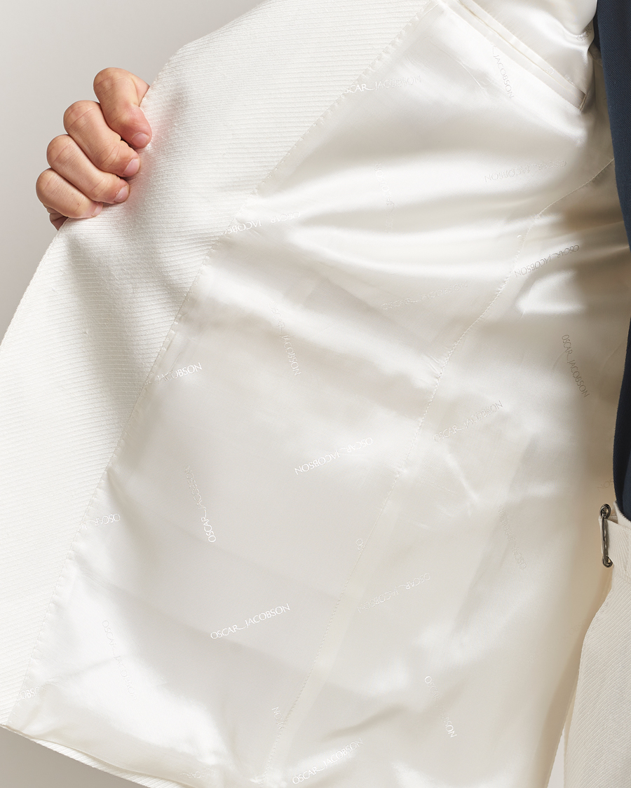 Herre | Dressjakker | Oscar Jacobson | Faldo Diagonal Linen/Tencel Tuxedo White