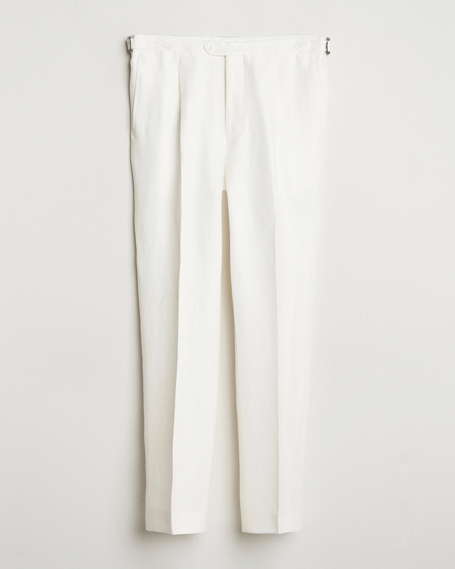 Herre | Bukser | Oscar Jacobson | Delon Diagonal Linen/Tencel Trousers White