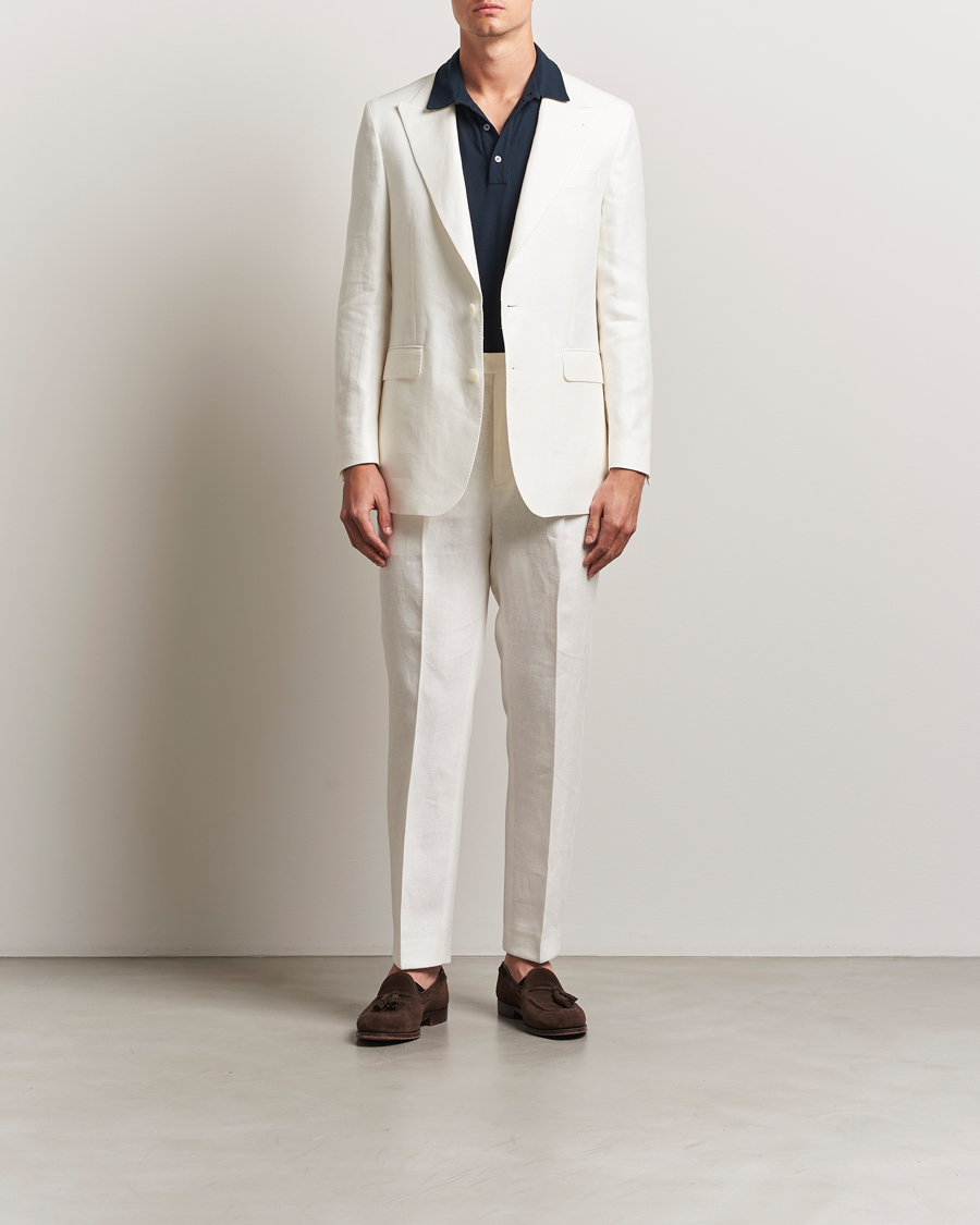 Herre | Bukser | Oscar Jacobson | Delon Diagonal Linen/Tencel Trousers White