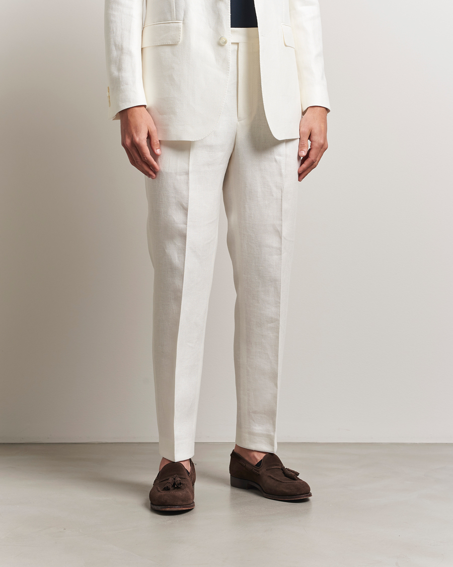 Herre | Bukser | Oscar Jacobson | Delon Diagonal Linen/Tencel Trousers White