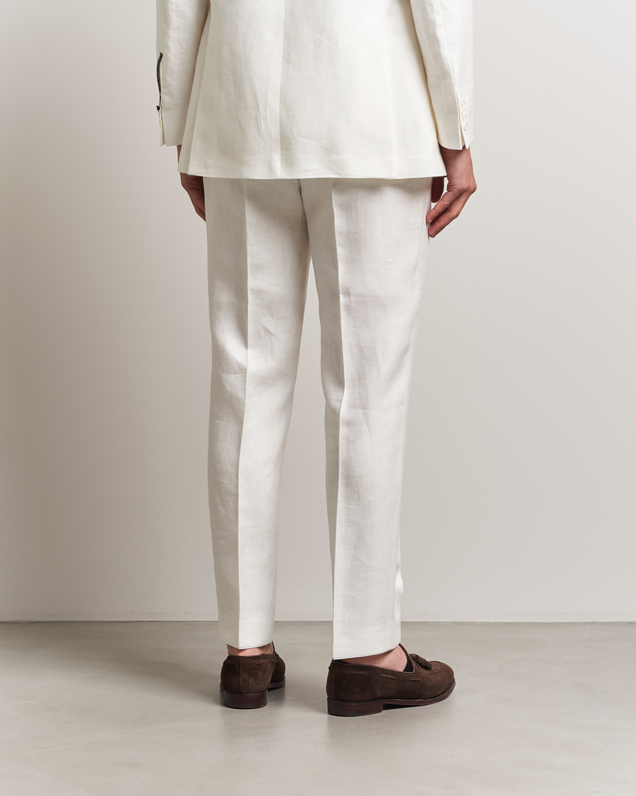 Herre | Bukser | Oscar Jacobson | Delon Diagonal Linen/Tencel Trousers White