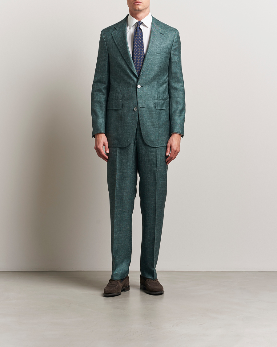 Herre | Bukser | Oscar Jacobson | Del S Wool/Silk/Linen Trousers Green