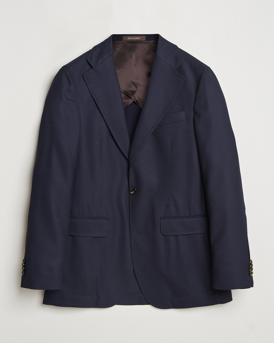 Herre | Dressjakker | Oscar Jacobson | Fellow EVO Structured Loro Piana Wool Blazer Navy