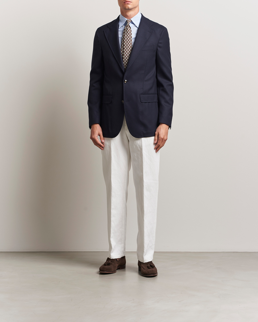 Herre | Dressjakker | Oscar Jacobson | Fellow EVO Structured Loro Piana Wool Blazer Navy