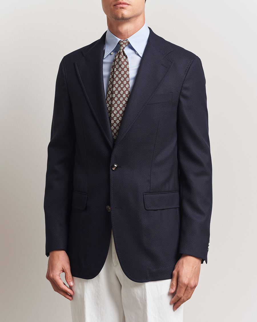 Herre | Dressjakker | Oscar Jacobson | Fellow EVO Structured Loro Piana Wool Blazer Navy