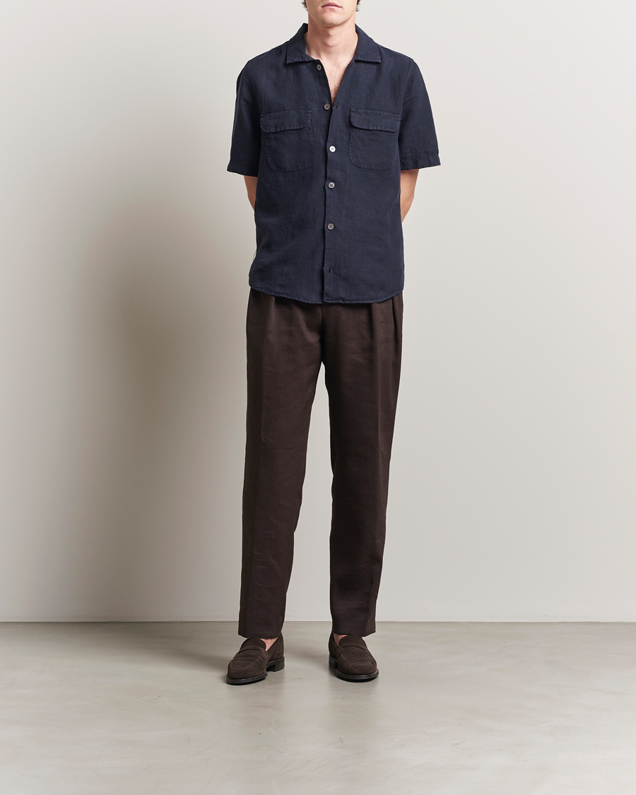 Herre | Skjorter | Oscar Jacobson | Reg Fit City Linen Shirt Navy