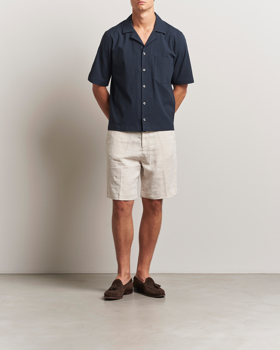 Herre | Skjorter | Oscar Jacobson | Reg Fit Cuba Seersucker Shirt Navy