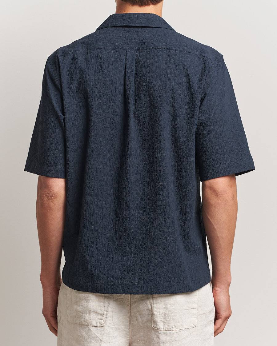 Herre | Skjorter | Oscar Jacobson | Reg Fit Cuba Seersucker Shirt Navy
