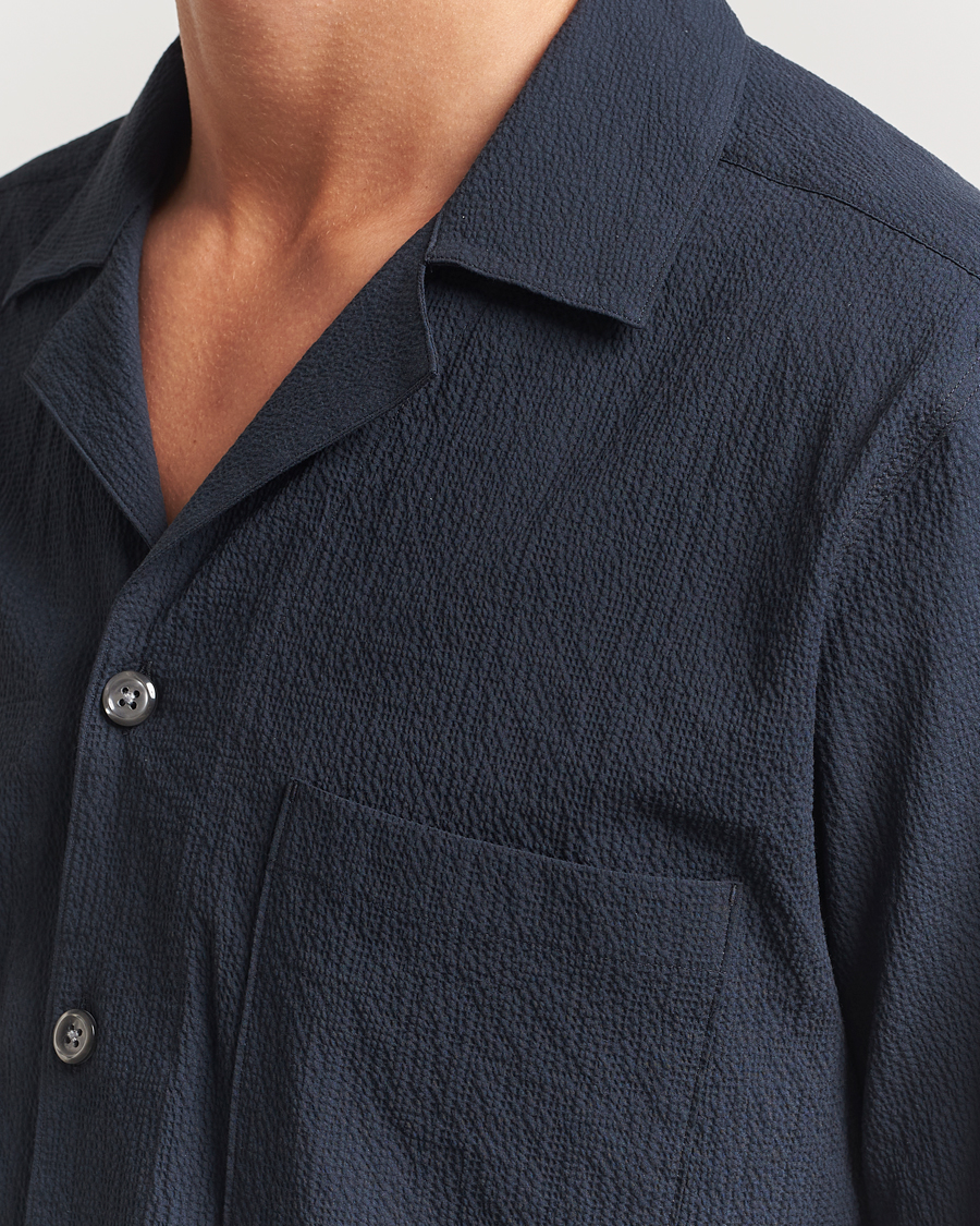 Herre | Skjorter | Oscar Jacobson | Reg Fit Cuba Seersucker Shirt Navy