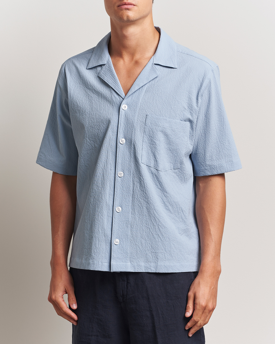 Herre | Skjorter | Oscar Jacobson | Reg Fit Cuba Seersucker Shirt Light Blue