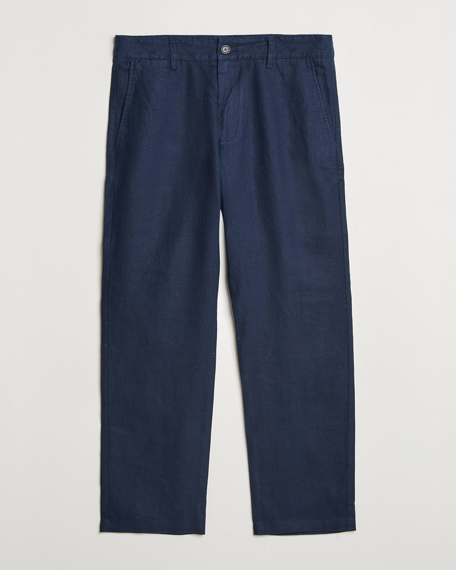 Herre | Bukser | NN07 | Aden Regular Fit Linen Trousers Navy Blue