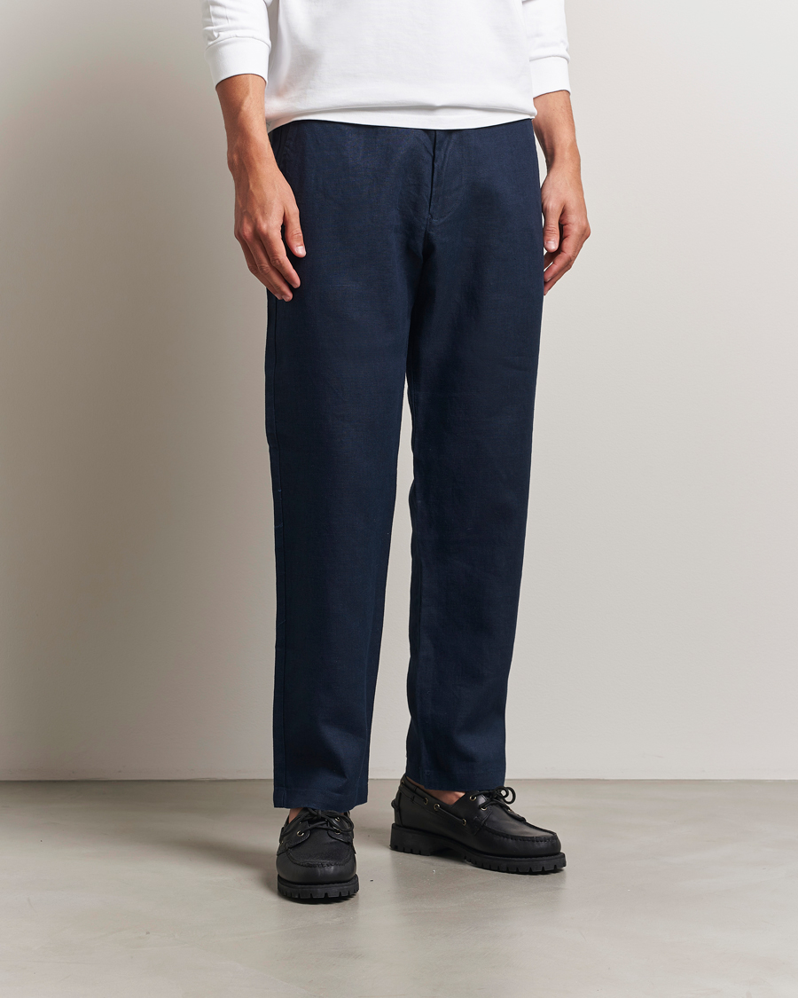 Herre | Bukser | NN07 | Aden Regular Fit Linen Trousers Navy Blue