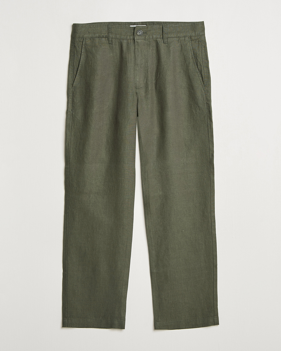 Herre | Bukser | NN07 | Aden Regular Fit Linen Trousers Croc Green