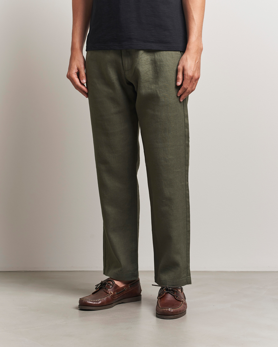Herre | Bukser | NN07 | Aden Regular Fit Linen Trousers Croc Green