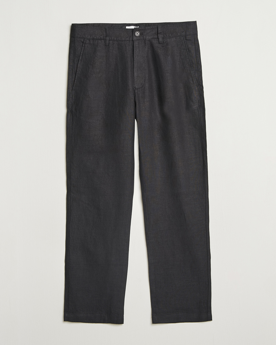 Herre | Bukser | NN07 | Aden Regular Fit Linen Trousers Black