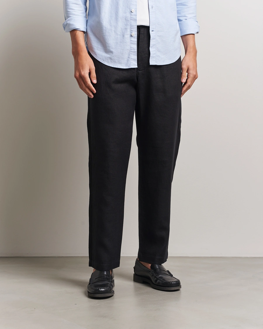 Herre | Bukser | NN07 | Aden Regular Fit Linen Trousers Black