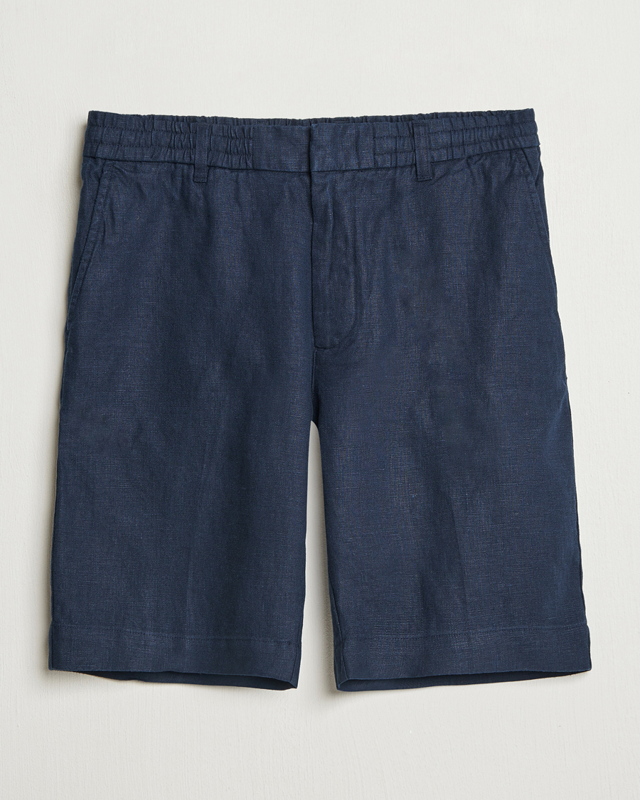 Herre | Shorts | NN07 | Billie Pleated Linen Drawstring Shorts Navy Blue