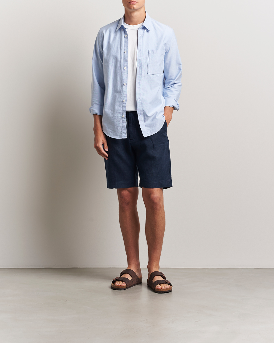 Herre | Shorts | NN07 | Billie Pleated Linen Drawstring Shorts Navy Blue