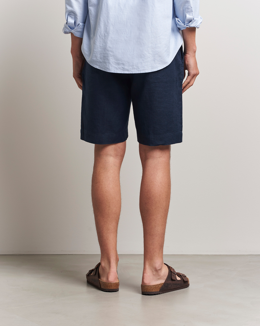 Herre | Shorts | NN07 | Billie Pleated Linen Drawstring Shorts Navy Blue
