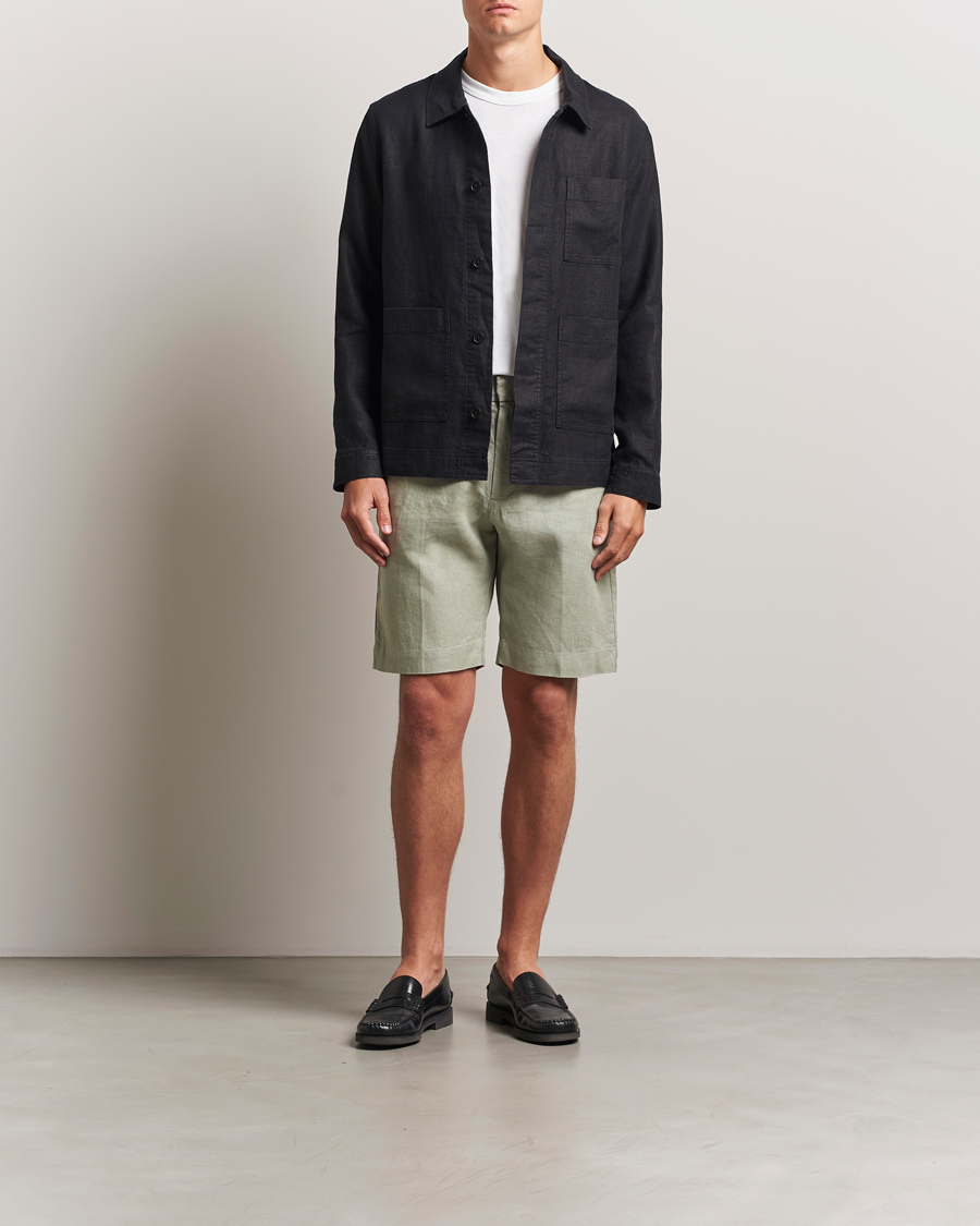 Herre | Shorts | NN07 | Billie Pleated Linen Drawstring Shorts Sage Green