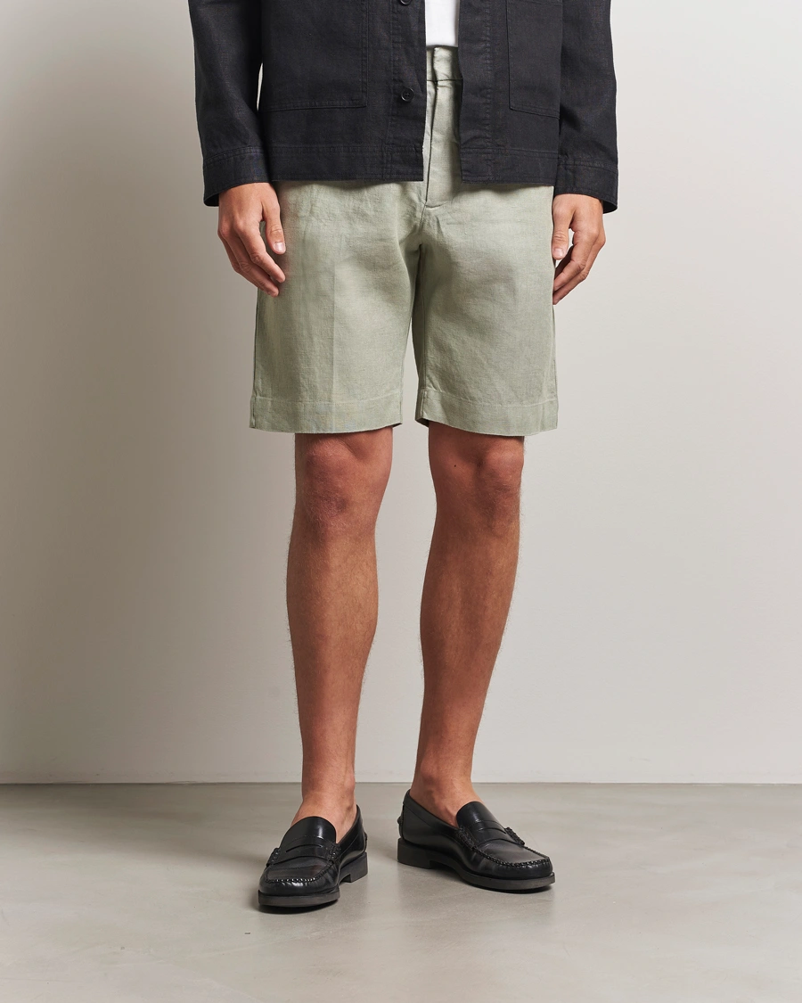 Herre | Shorts | NN07 | Billie Pleated Linen Drawstring Shorts Sage Green