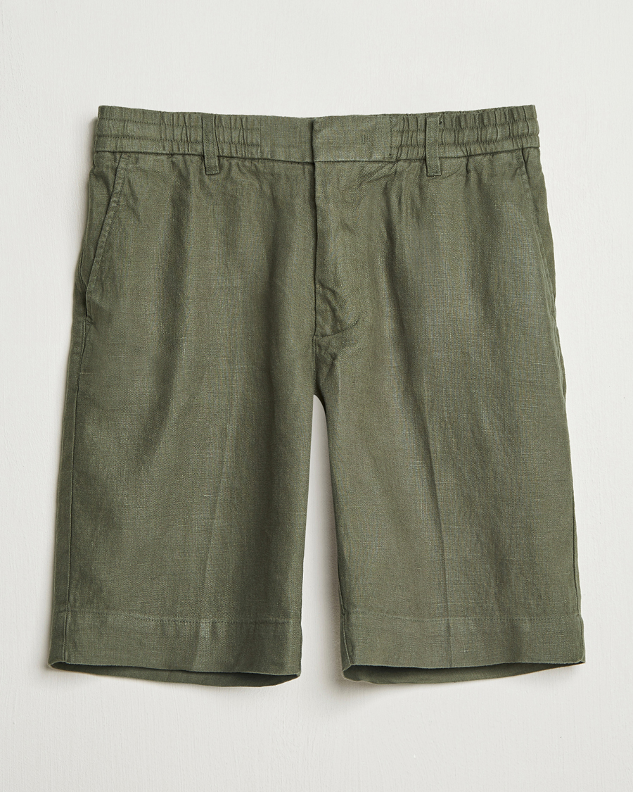 Herre | Shorts | NN07 | Billie Pleated Linen Drawstring Shorts Croc Green