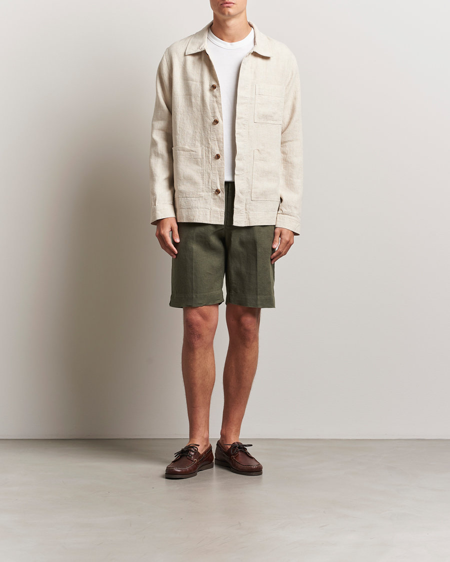 Herre | Shorts | NN07 | Billie Pleated Linen Drawstring Shorts Croc Green