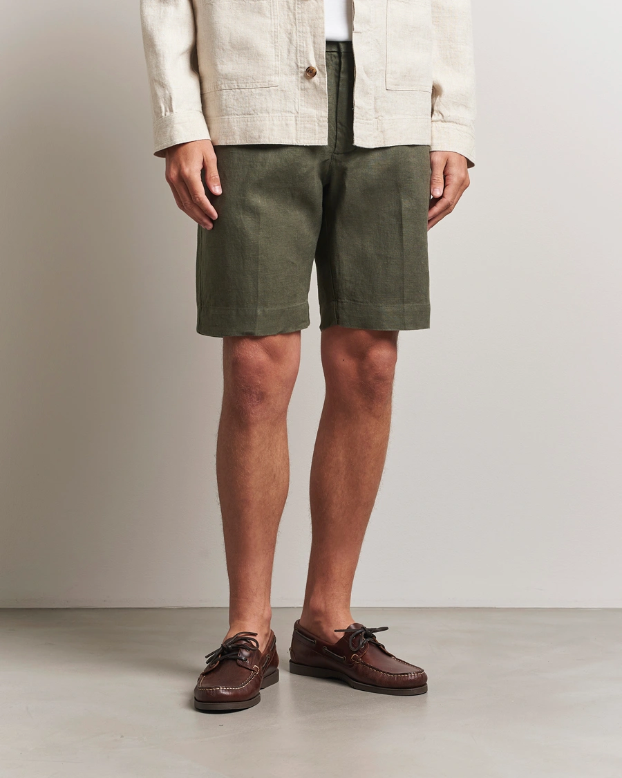 Herre | Shorts | NN07 | Billie Pleated Linen Drawstring Shorts Croc Green