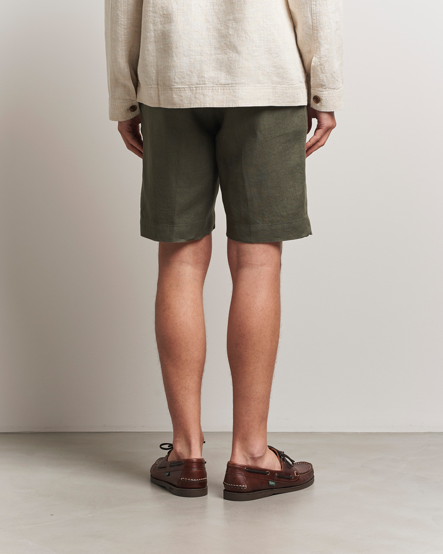 Herre | Shorts | NN07 | Billie Pleated Linen Drawstring Shorts Croc Green