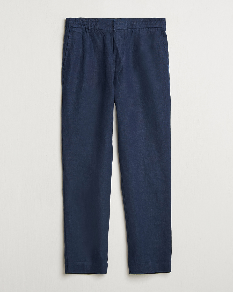 Herre | Bukser | NN07 | Billie Linen Drawstring Trousers Navy Blue