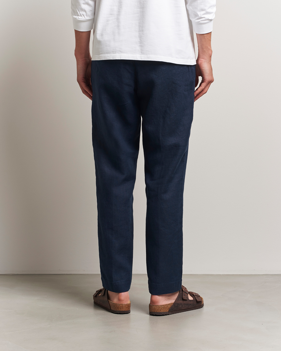 Herre | Bukser | NN07 | Billie Linen Drawstring Trousers Navy Blue
