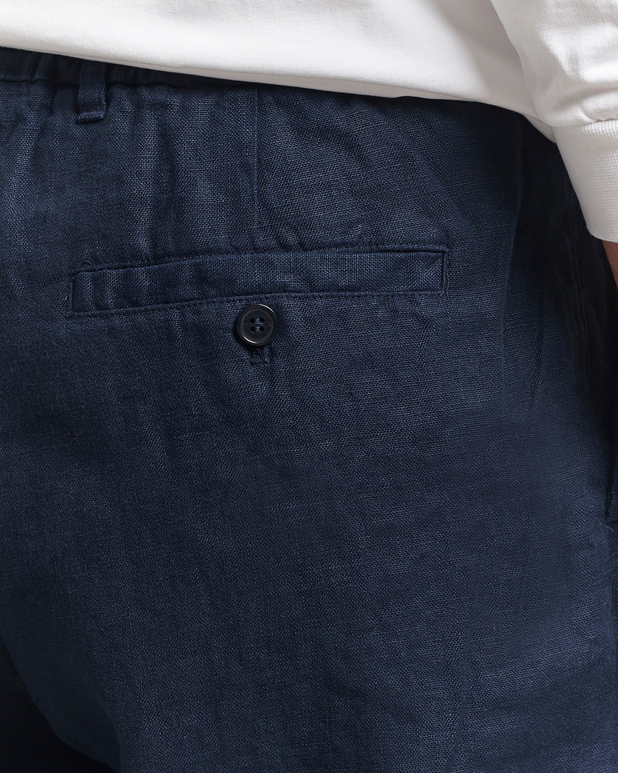 Herre | Bukser | NN07 | Billie Linen Drawstring Trousers Navy Blue