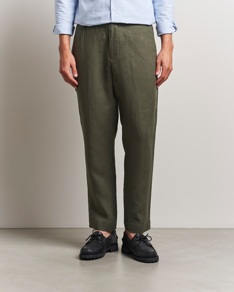 Herre | Bukser | NN07 | Billie Linen Drawstring Trousers Croc Green
