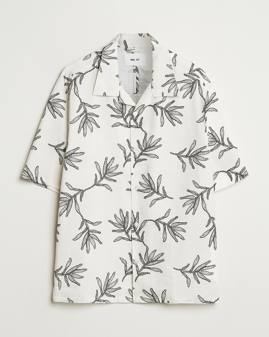 Herre | Skjorter | NN07 | Ole Printed Cotton/Lyocell Resort Shirt Off White