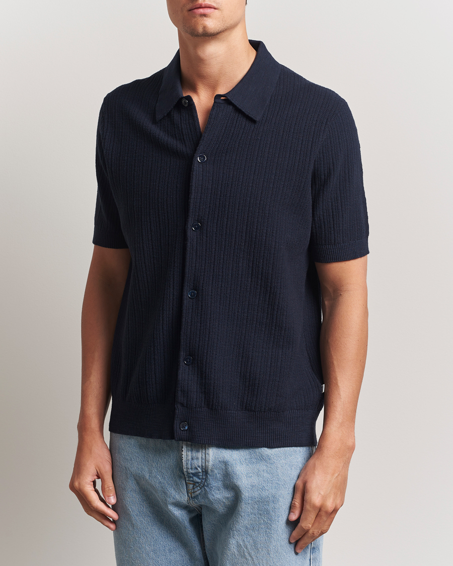 Herre | Skjorter | NN07 | Nolan Knitted Short Sleeve Shirt Navy Blue