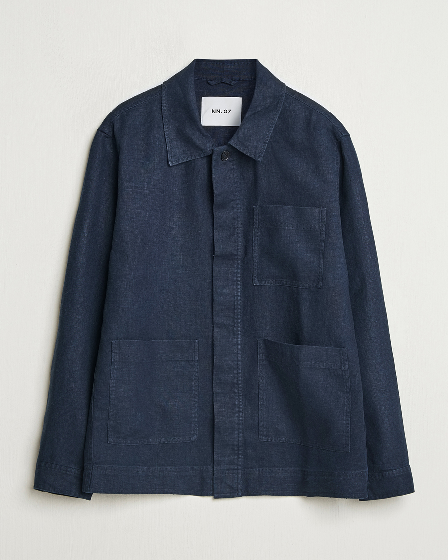 Herre | Skjorter | NN07 | Olav Linen Overshirt Navy Blue