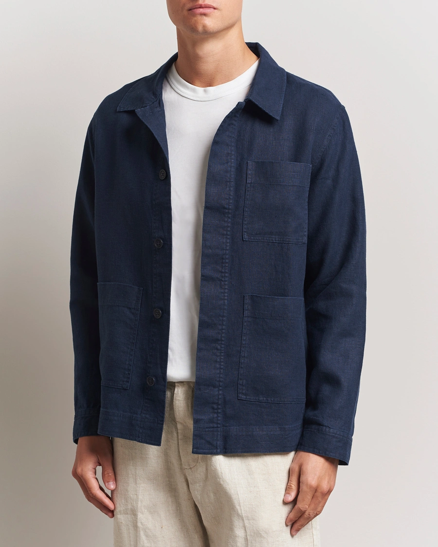 Herre | Skjorter | NN07 | Olav Linen Overshirt Navy Blue