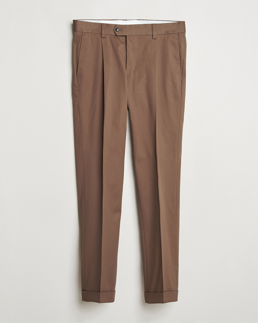 Herre | Bukser | Tiger of Sweden | Tenuta Pleated Cotton Trousers Warm Brown