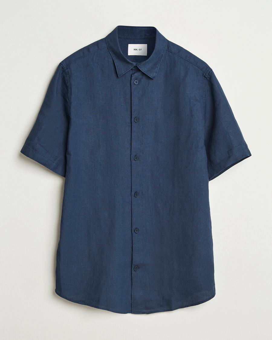 Herre | Skjorter | NN07 | Enzo Linen Short Sleeve Shirt Navy Blue