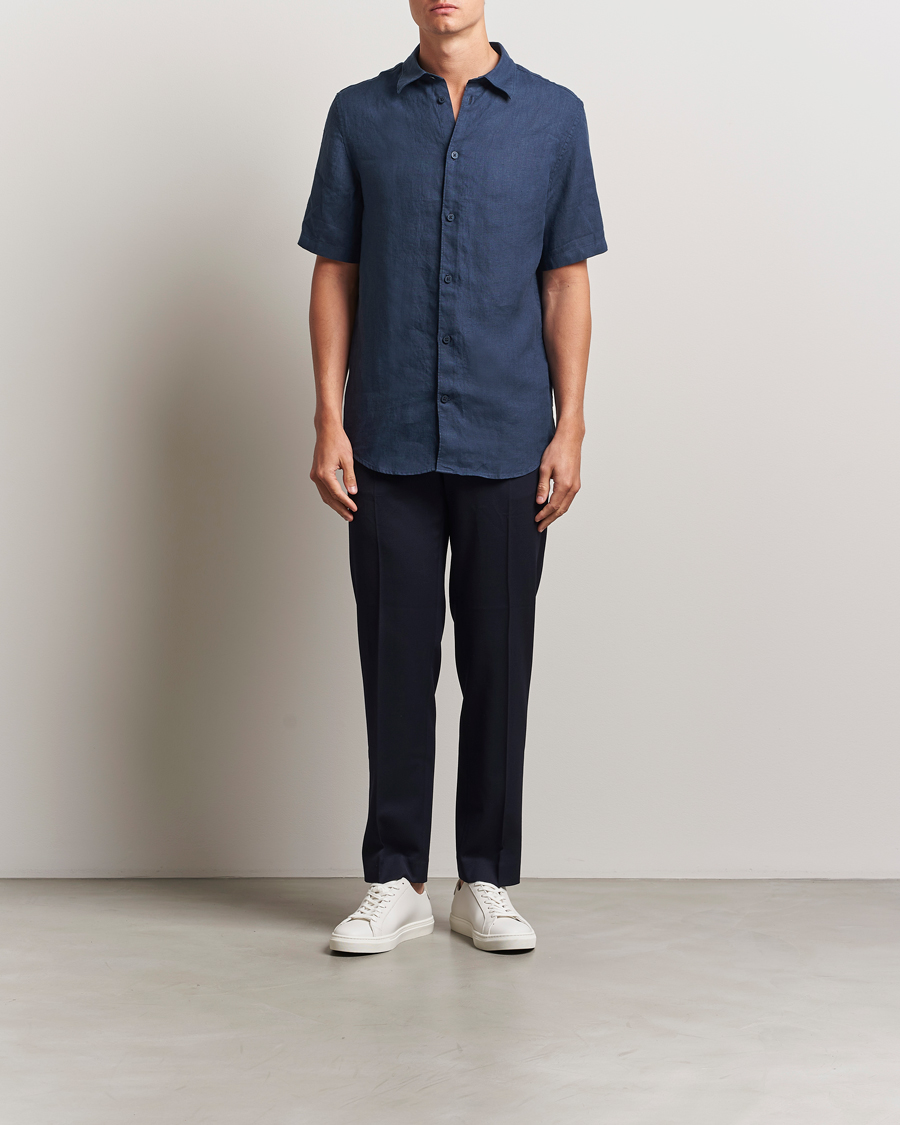 Herre | Skjorter | NN07 | Enzo Linen Short Sleeve Shirt Navy Blue