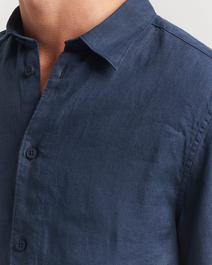 Herre | Skjorter | NN07 | Enzo Linen Short Sleeve Shirt Navy Blue