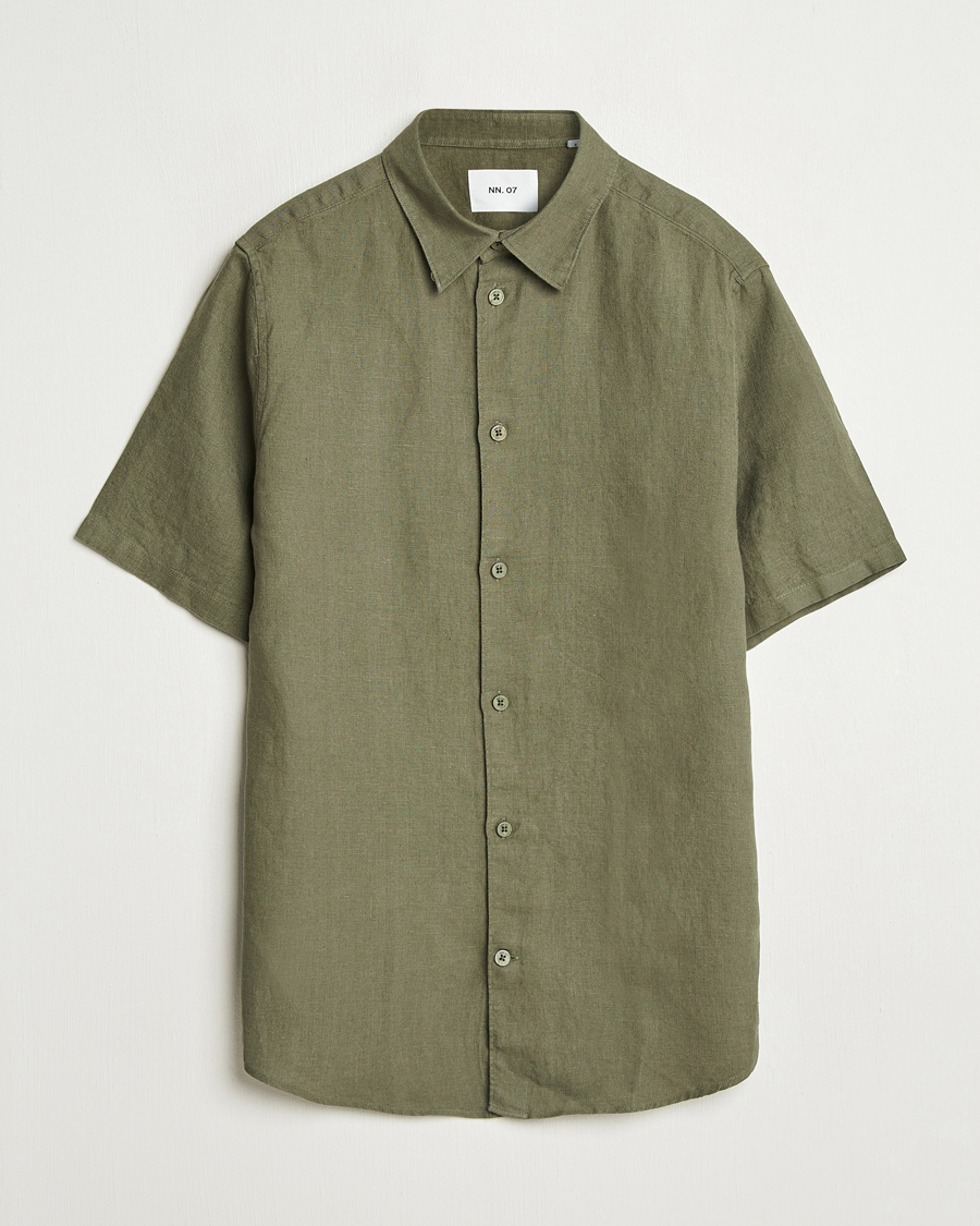 Herre | Skjorter | NN07 | Enzo Linen Short Sleeve Shirt Capers Green