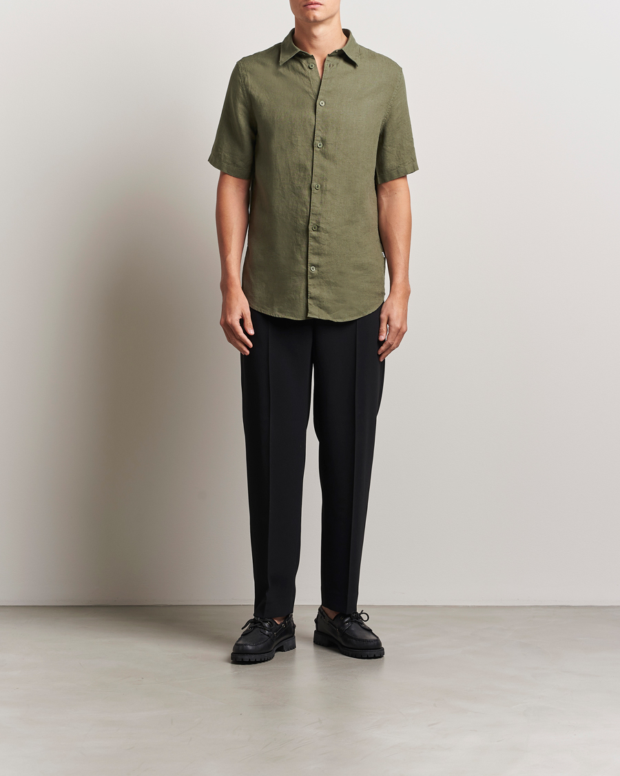 Herre | Skjorter | NN07 | Enzo Linen Short Sleeve Shirt Capers Green
