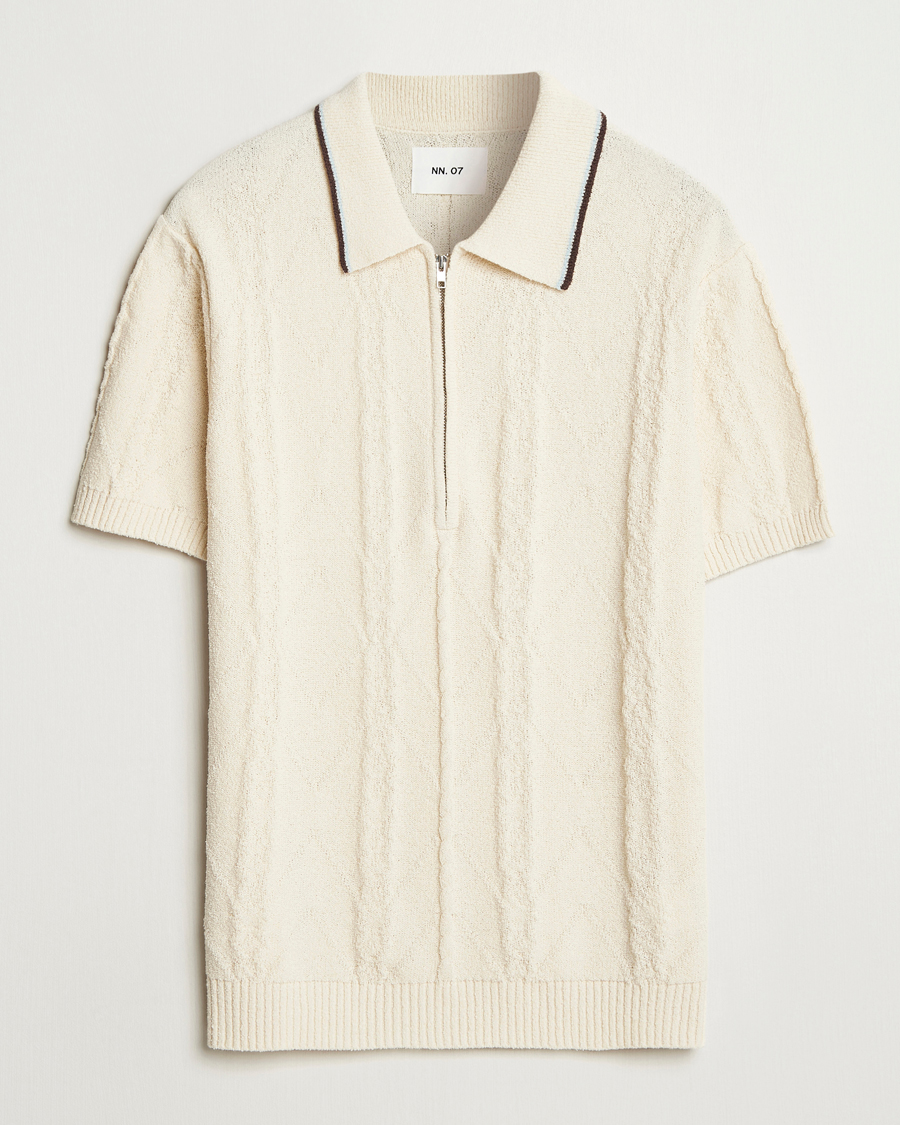 Herre | Pikéer | NN07 | Gustav Bouclé Half Zip Polo Ivory