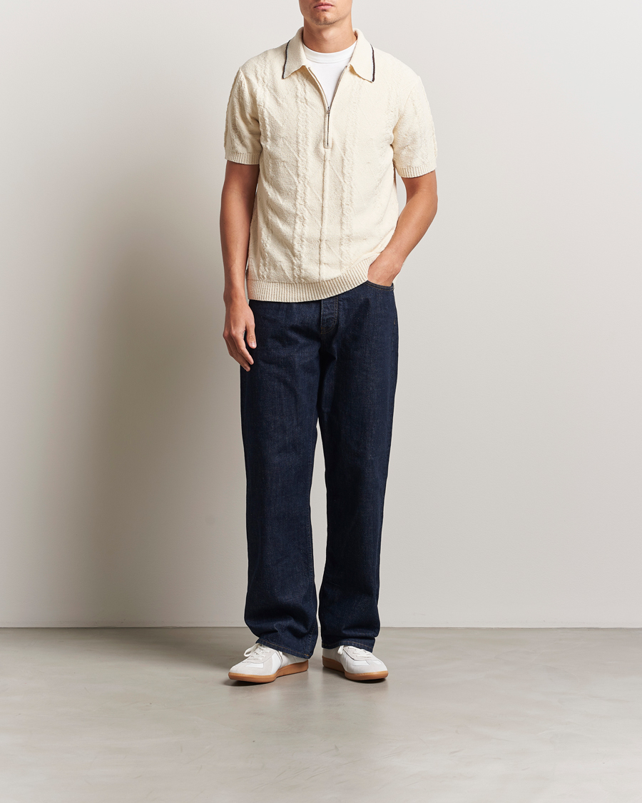 Herre | Pikéer | NN07 | Gustav Bouclé Half Zip Polo Ivory