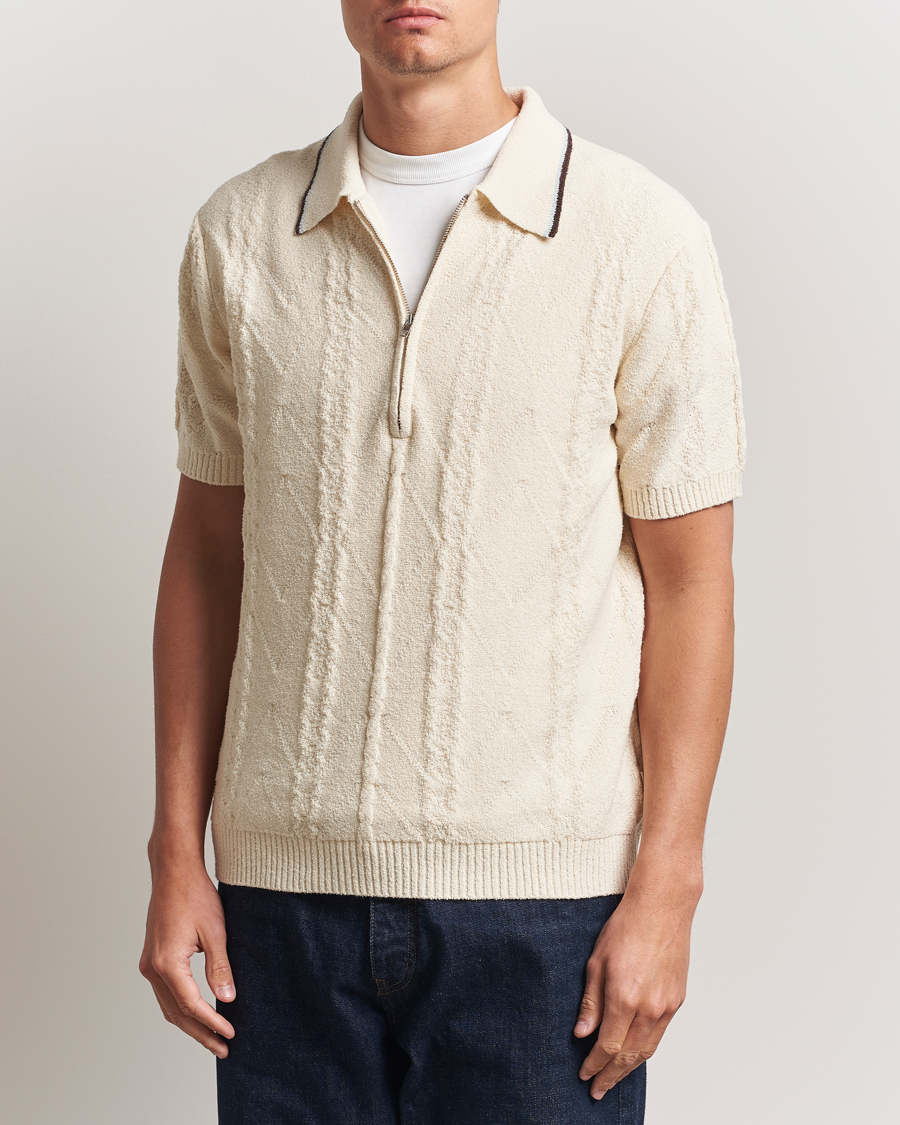 Herre | Pikéer | NN07 | Gustav Bouclé Half Zip Polo Ivory