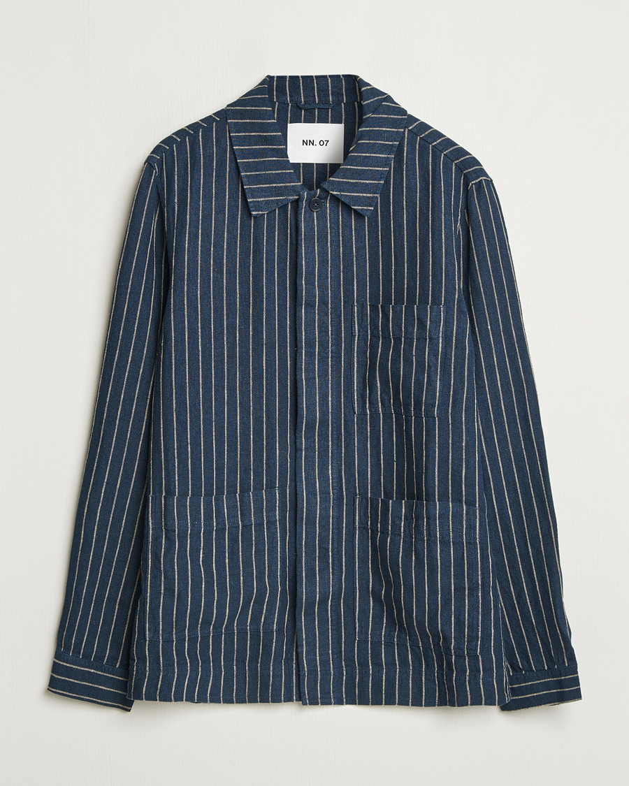 Herre | Skjorter | NN07 | Olav Linen Pinstriped Overshirt Navy Blue