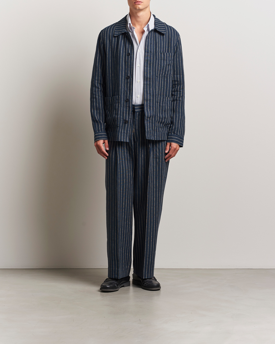 Herre | Skjorter | NN07 | Olav Linen Pinstriped Overshirt Navy Blue